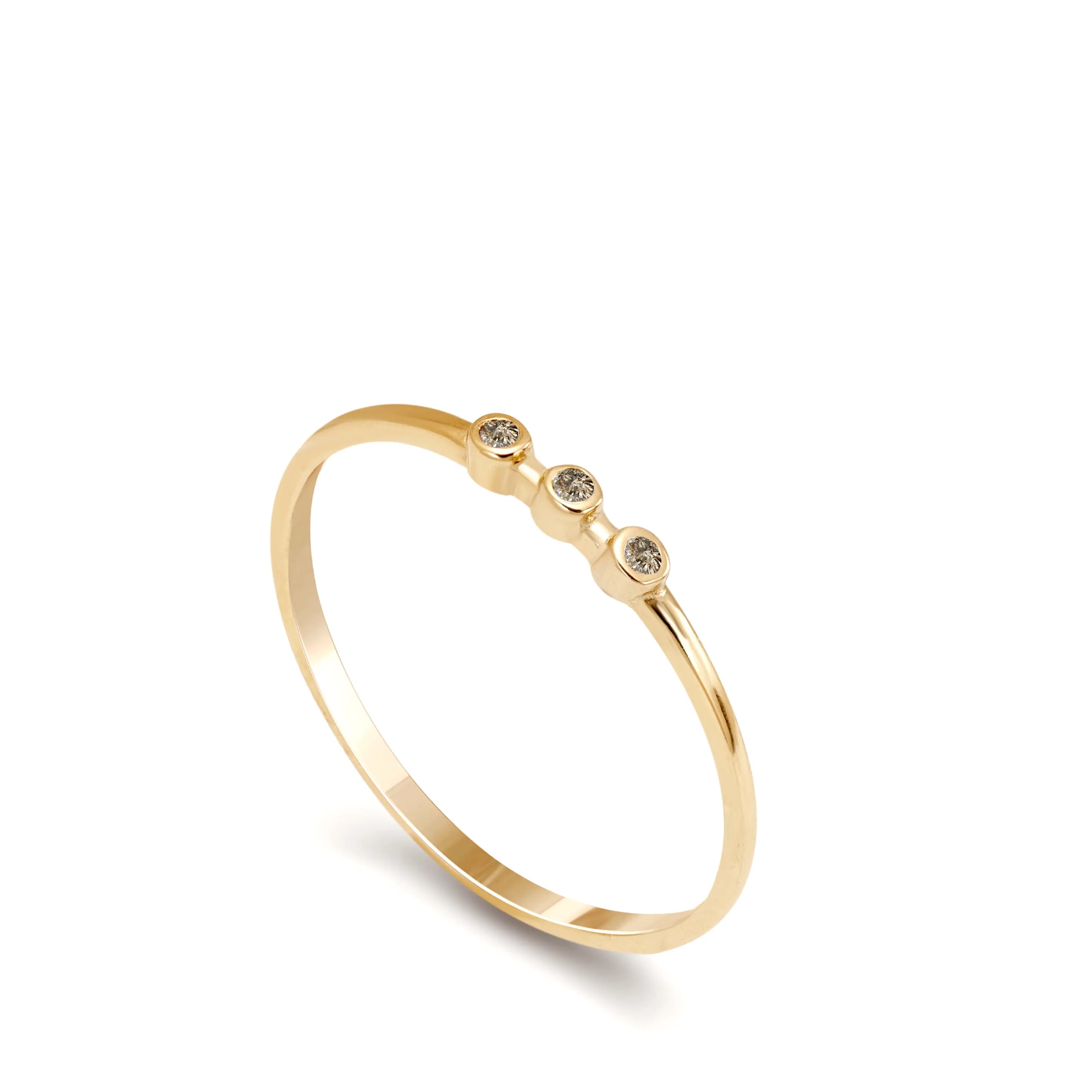 3 Brown Diamonds Ring 14K Gold