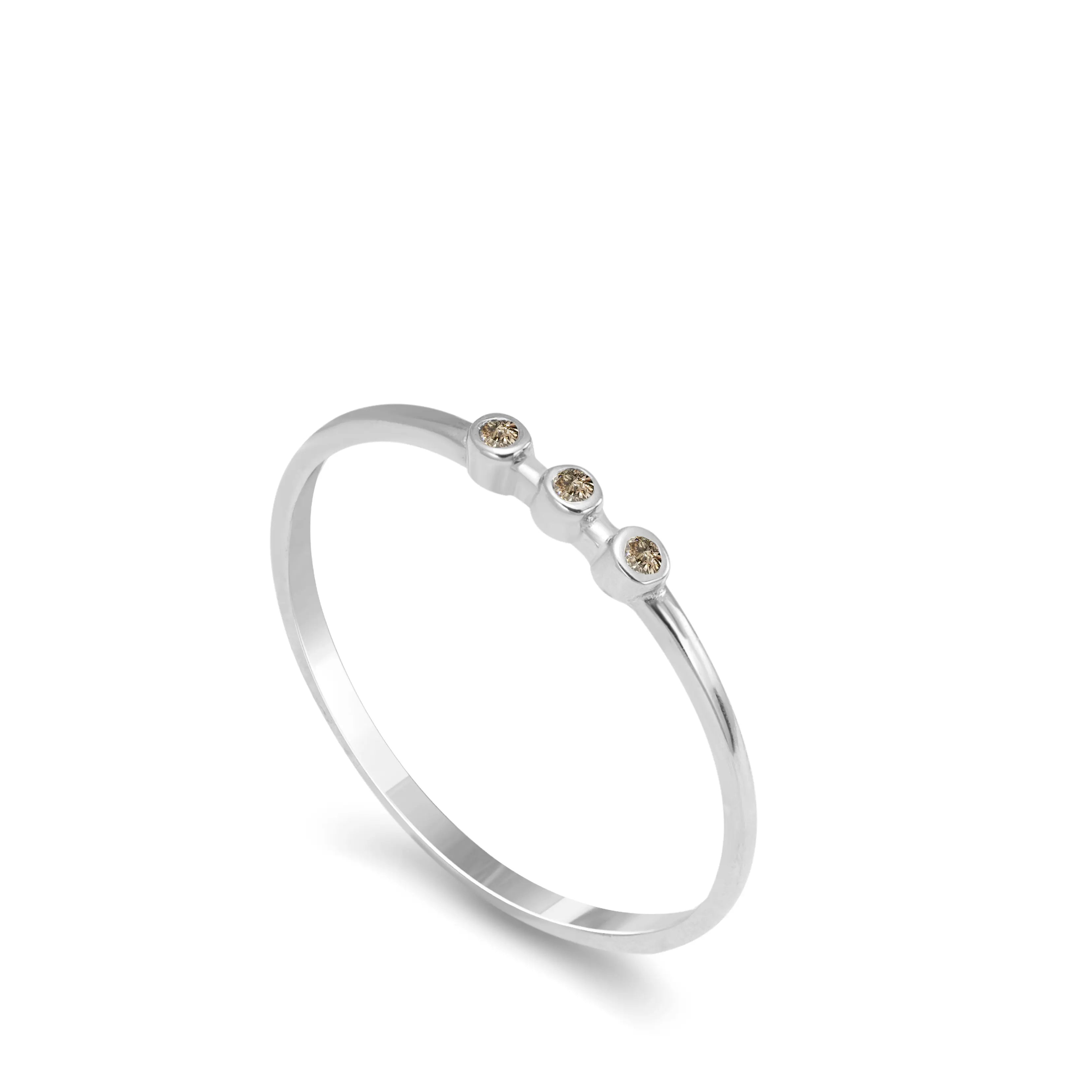 3 Brown Diamonds Ring 14K Gold