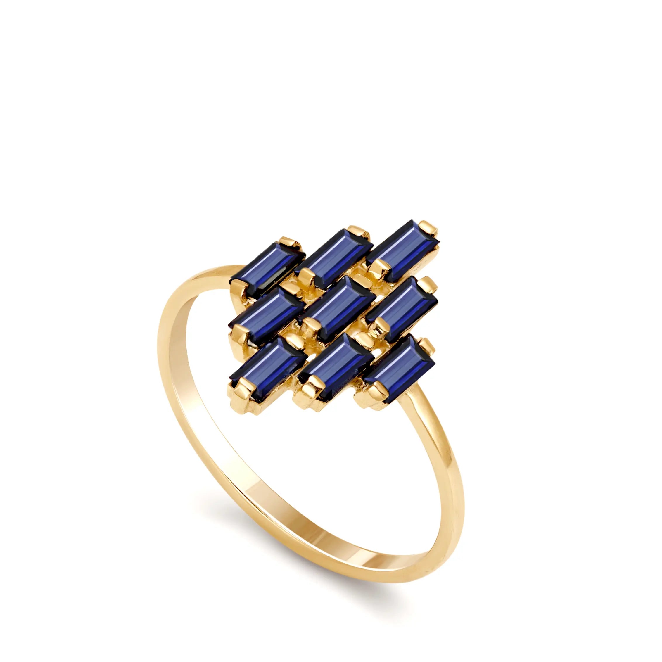 18K Gold Blue Sapphires Baguette Ring