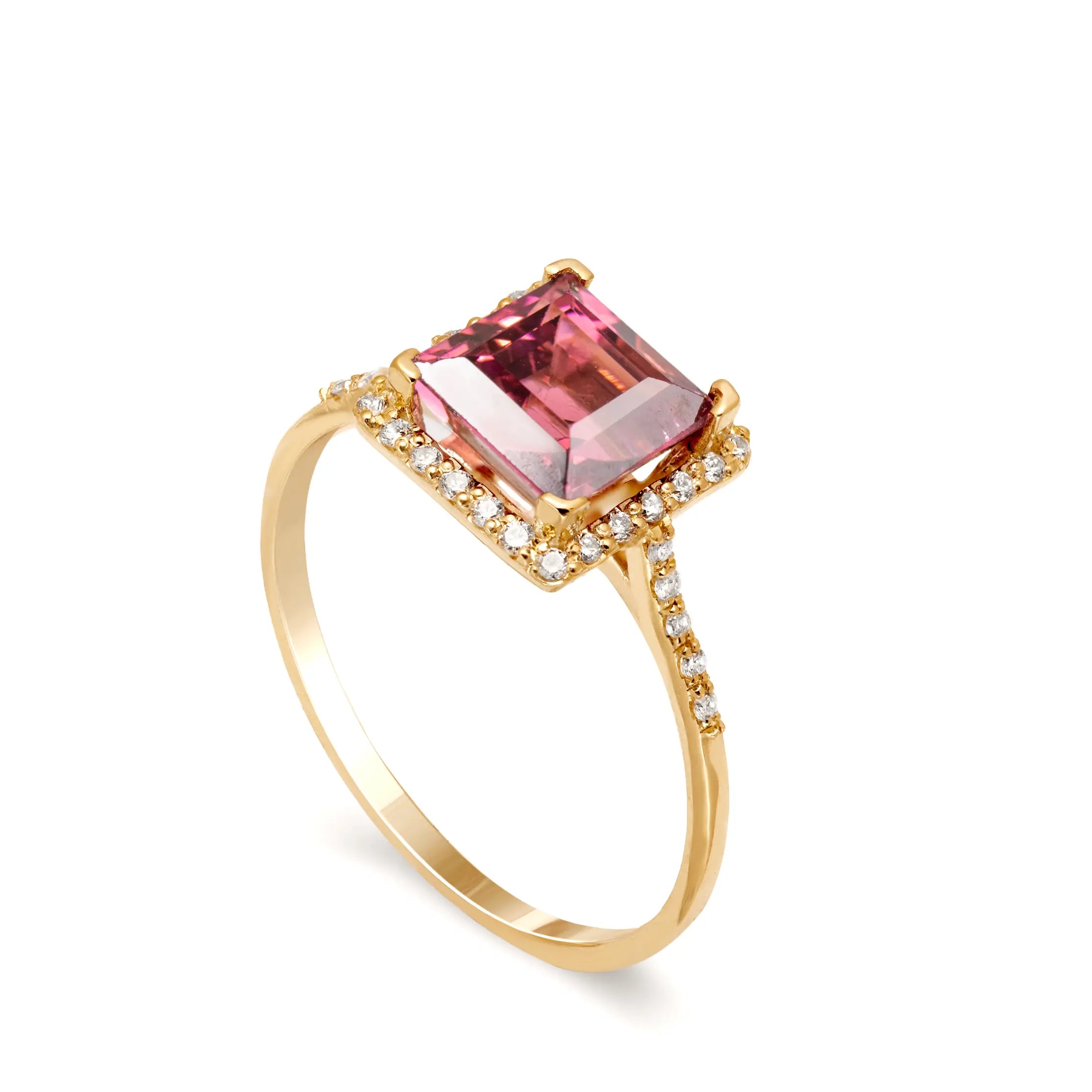 18K Gold Pink Tourmaline Diamond Engagement Ring