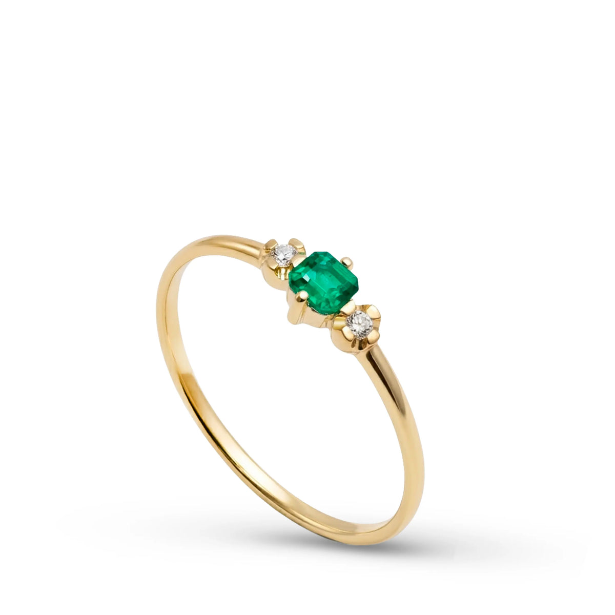 Emerald Diamond Stacking Ring 14K Gold