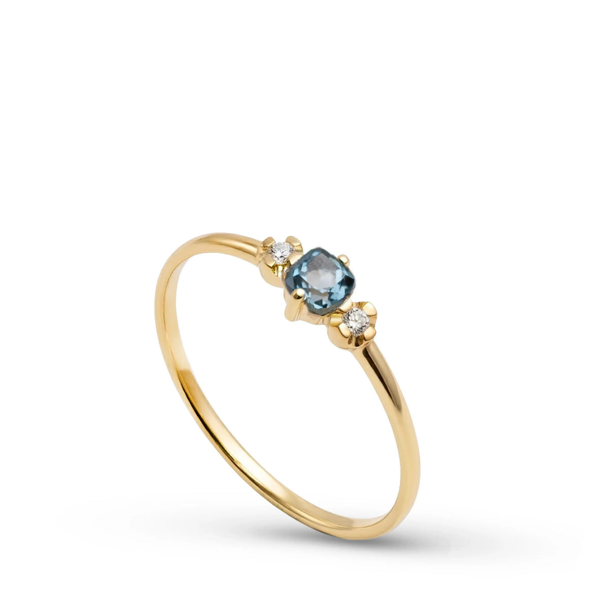 Δαχτυλίδι Με London Blue Topaz Και Διαμάντια Από Χρυσό 14Κ