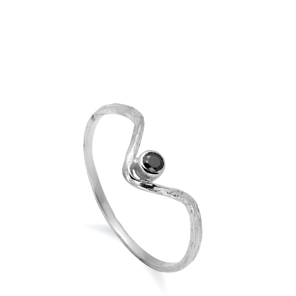 Black Diamond V Ring 14K White Gold