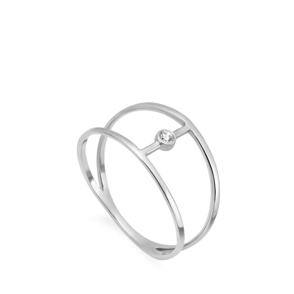 Double Band Ring with Diamond 14K Gold