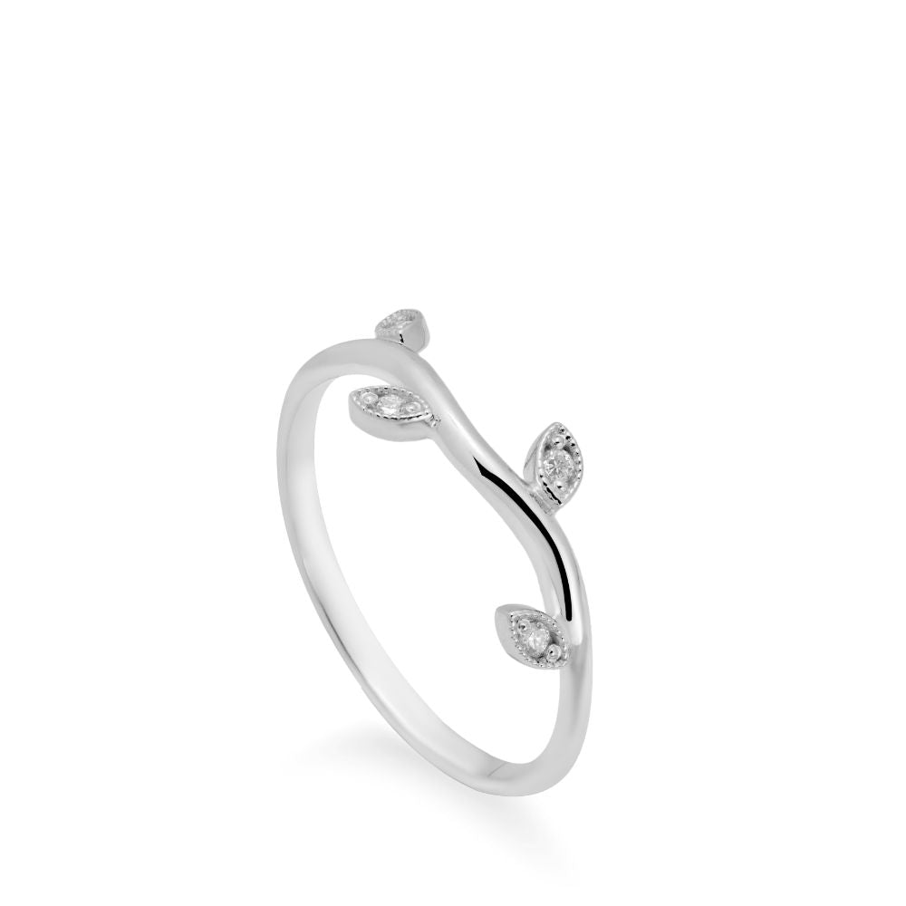 Gold Leaf Diamond Ring 14K White Gold