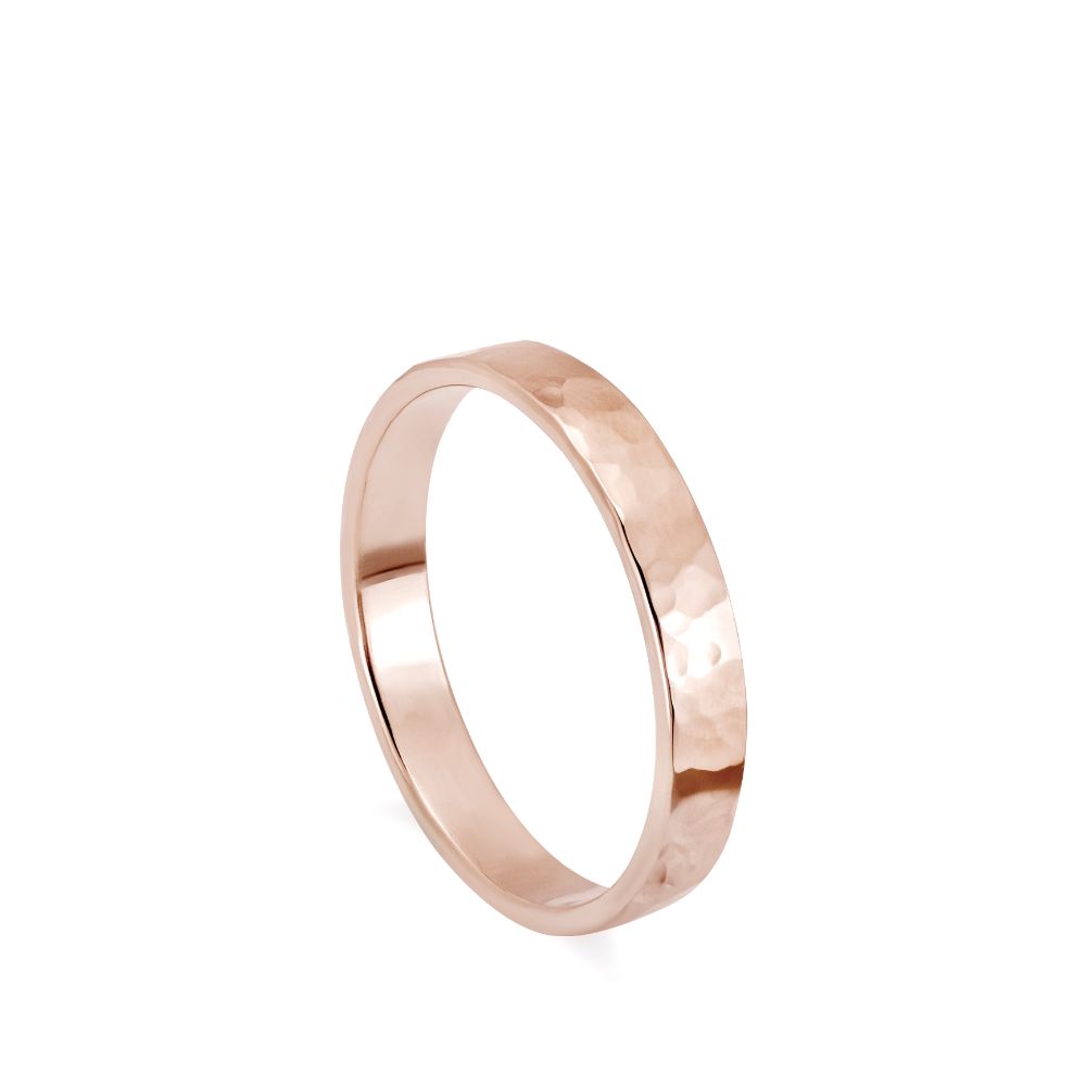 Hammered Flat Wedding Band 14K Gold