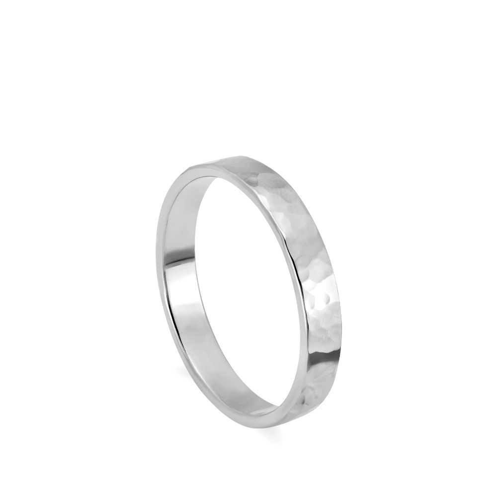 Hammered Flat Wedding Band 14K Gold
