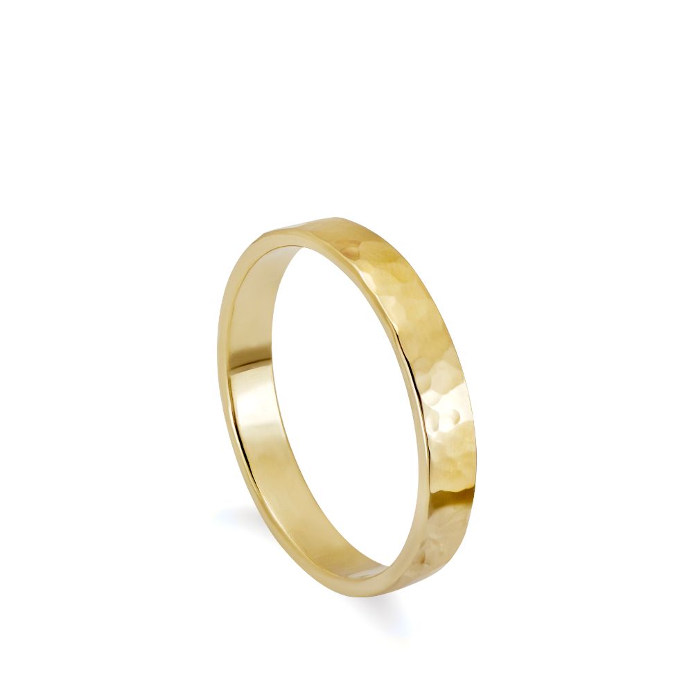 Hammered Flat Wedding Band 14K Gold for Men and Women