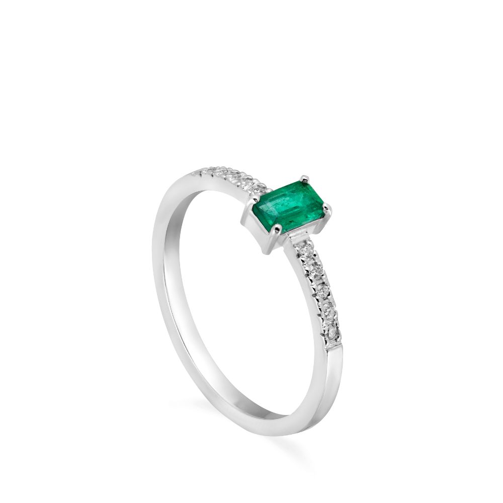 Emerald Ring in 14K White Gold for Women