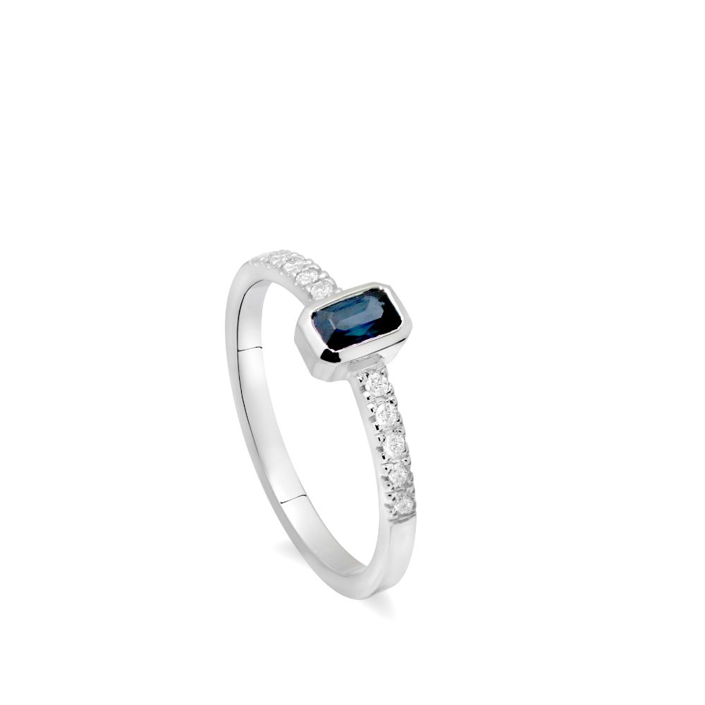 Sapphire Engagement Ring Pave Diamonds 14K