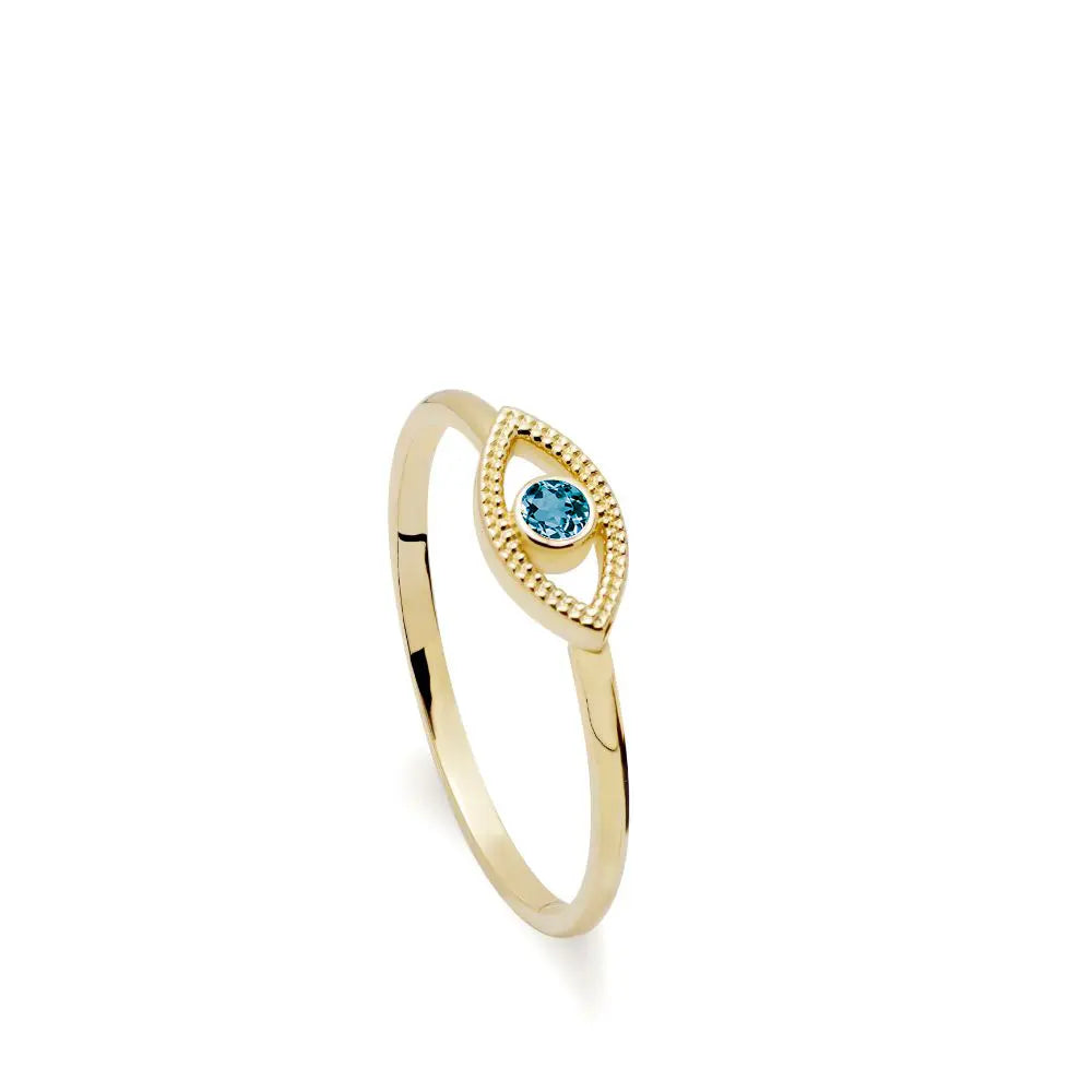 Evil Eye Ring 14K Gold Blue Topaz