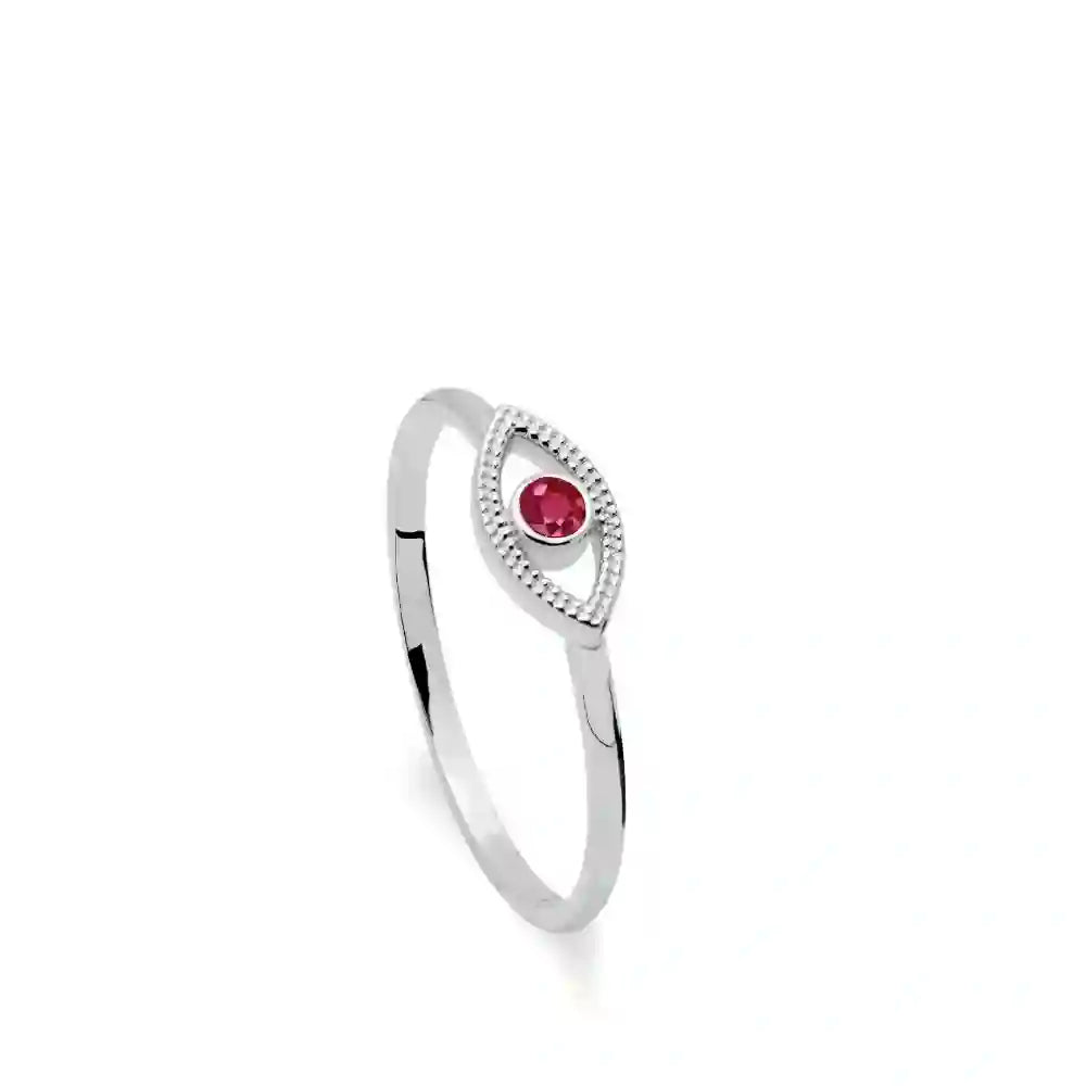 14K White Gold Evil Eye Ring Ruby