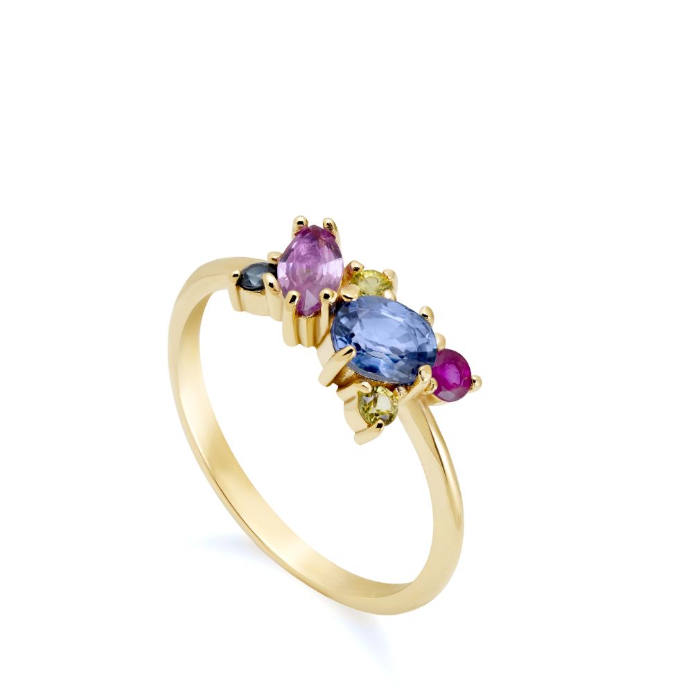 14K Ring with Ruby and Sapphires Kyklos Jewelry