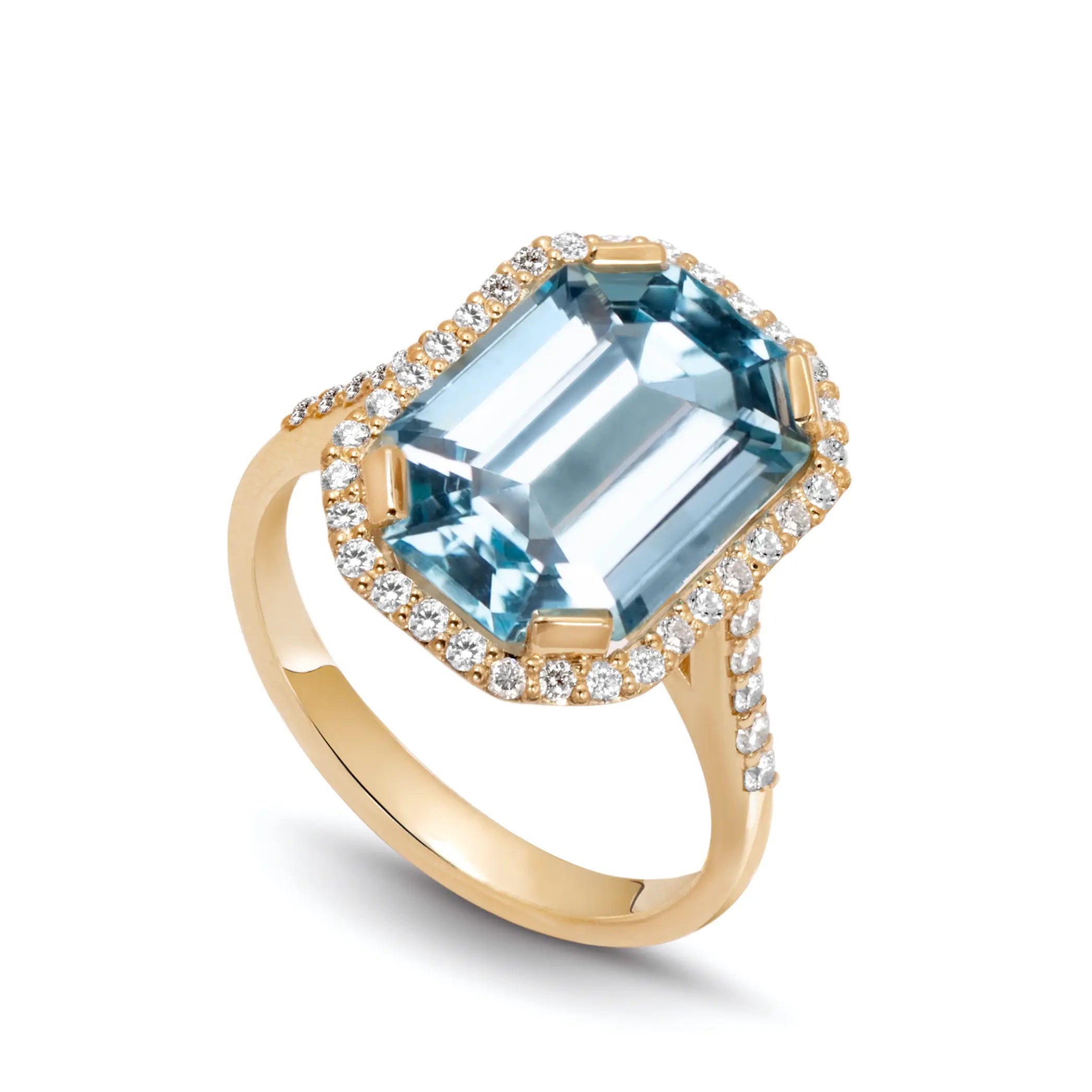 18K Gold Blue Topaz Diamond Engagement Ring