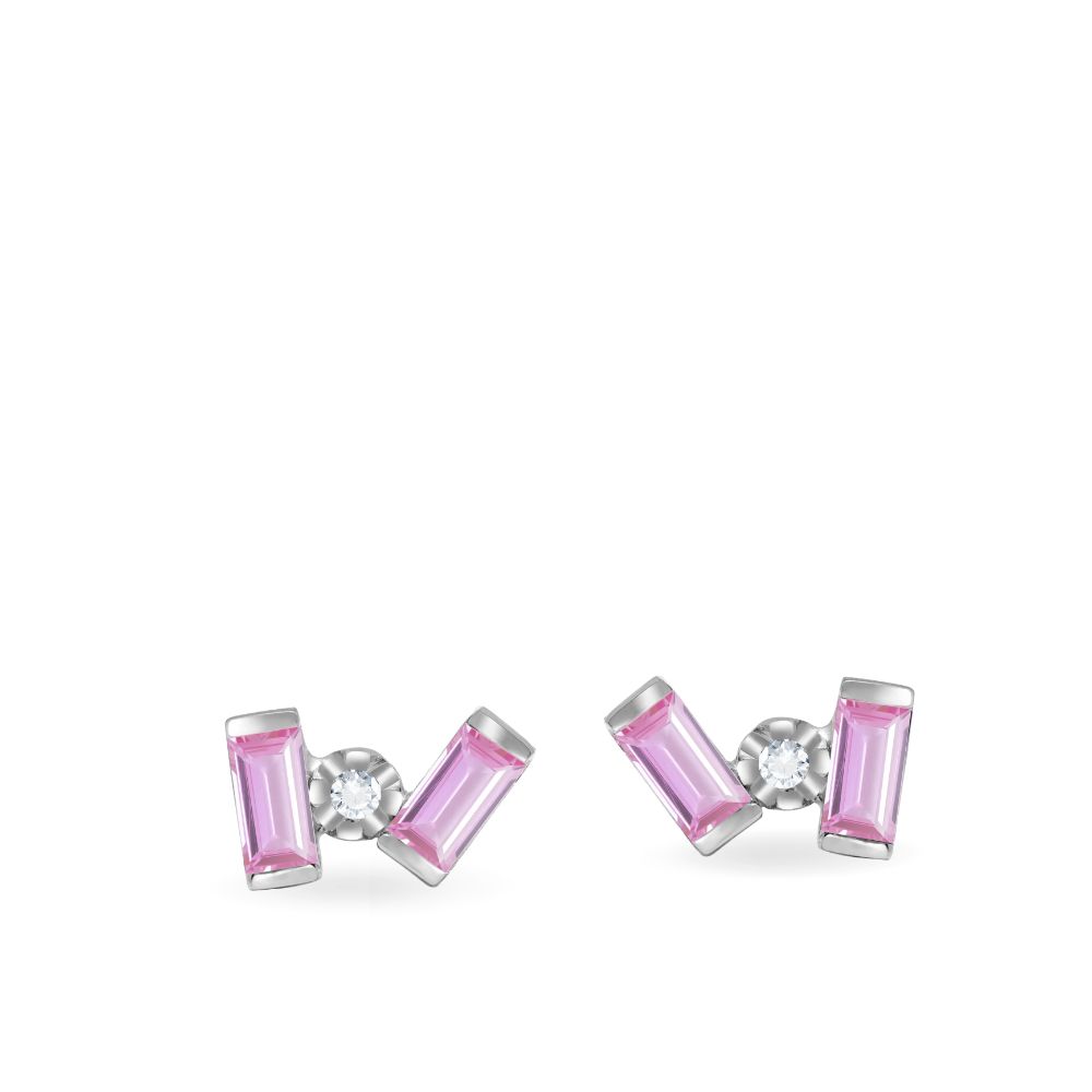 Baguette Pink Sapphire Diamond Stud Earrings 14K