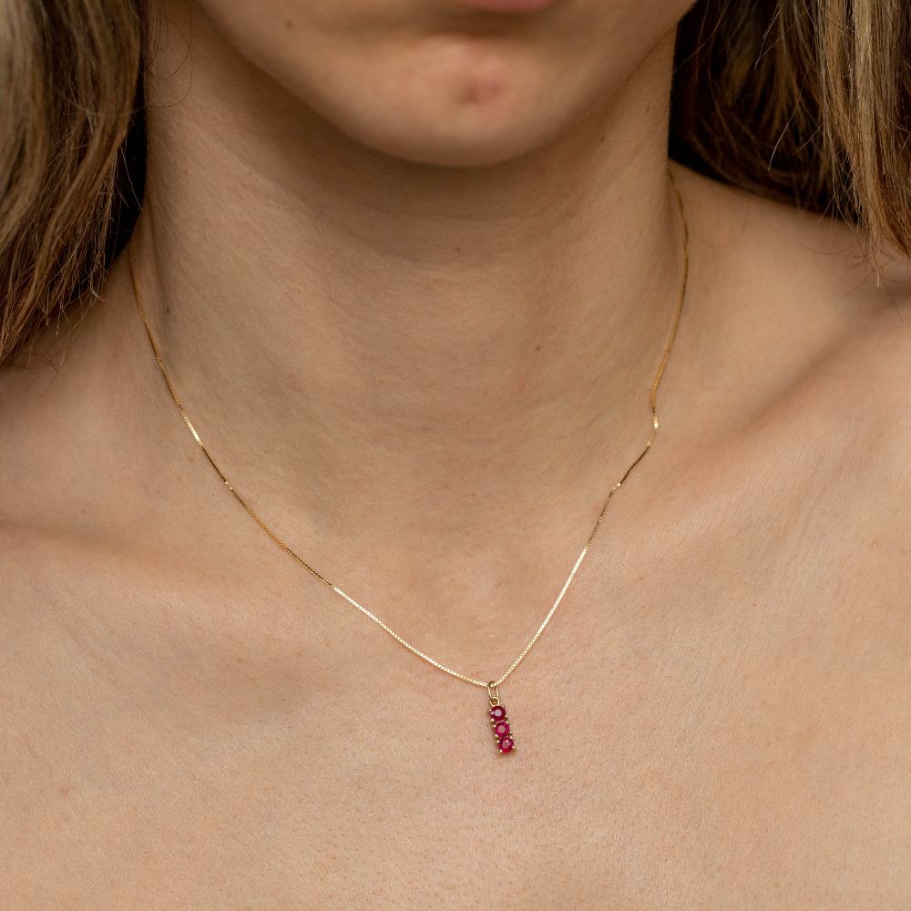 3 Ruby Necklace 14K Gold