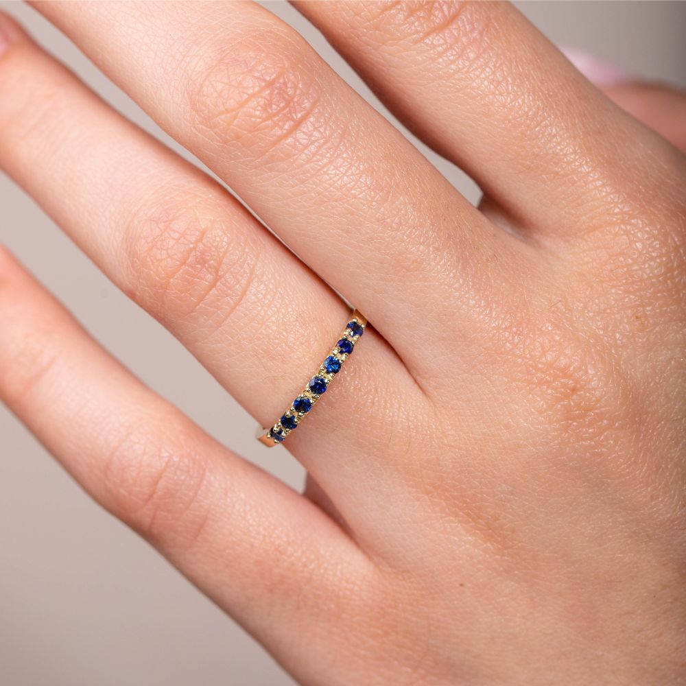 Blue Sapphire Ring 14K Gold Wedding Band for Women