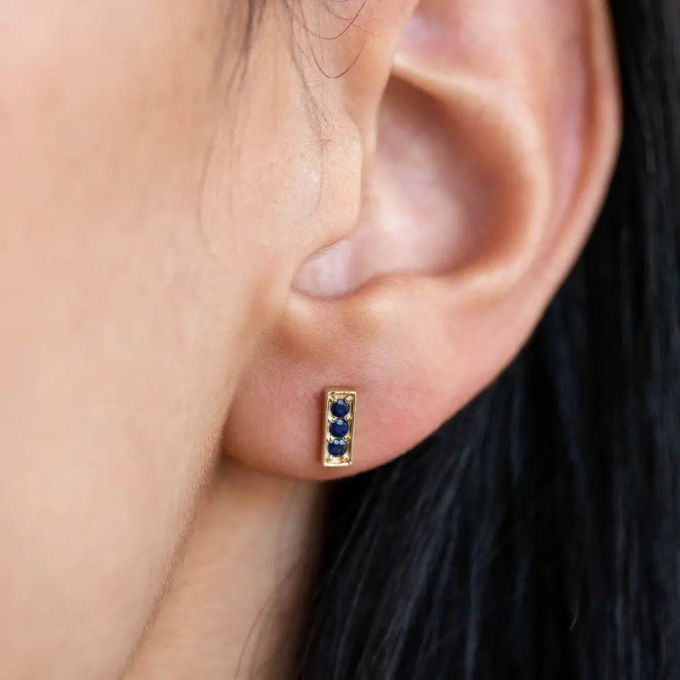 Blue Sapphire Stud Earrings 14K Gold