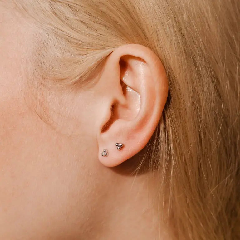 3 Ball Stud Earrings 14K Gold