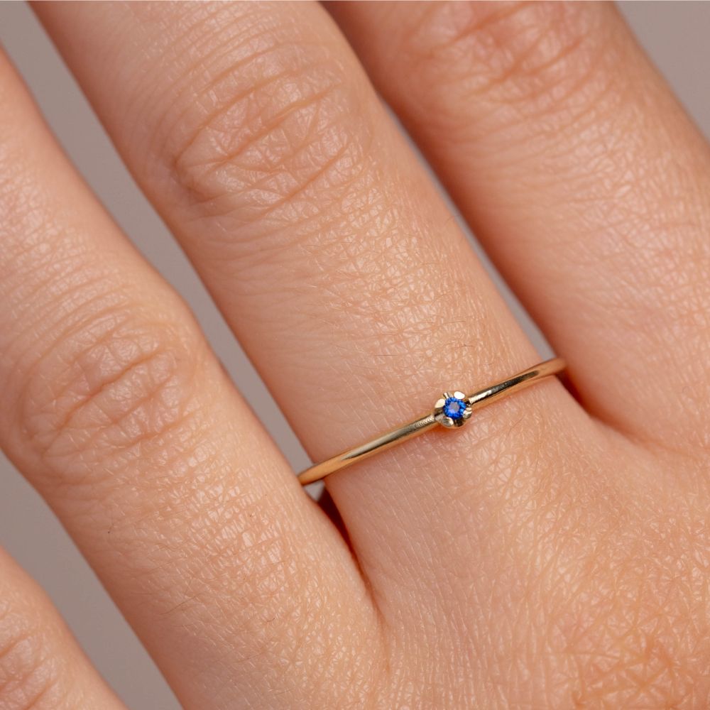 Solitaire Blue Sapphire Ring 14K