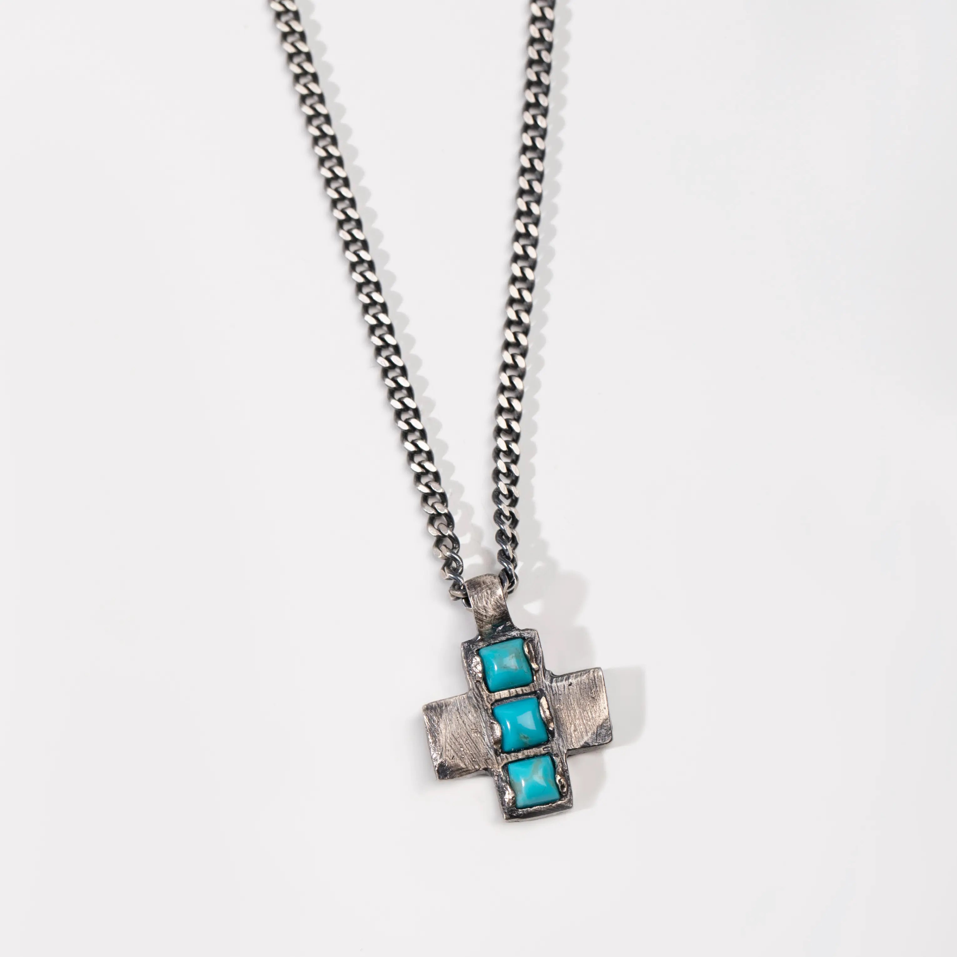 Turquoise Cross Pendant Necklace Oxidized Silver 925