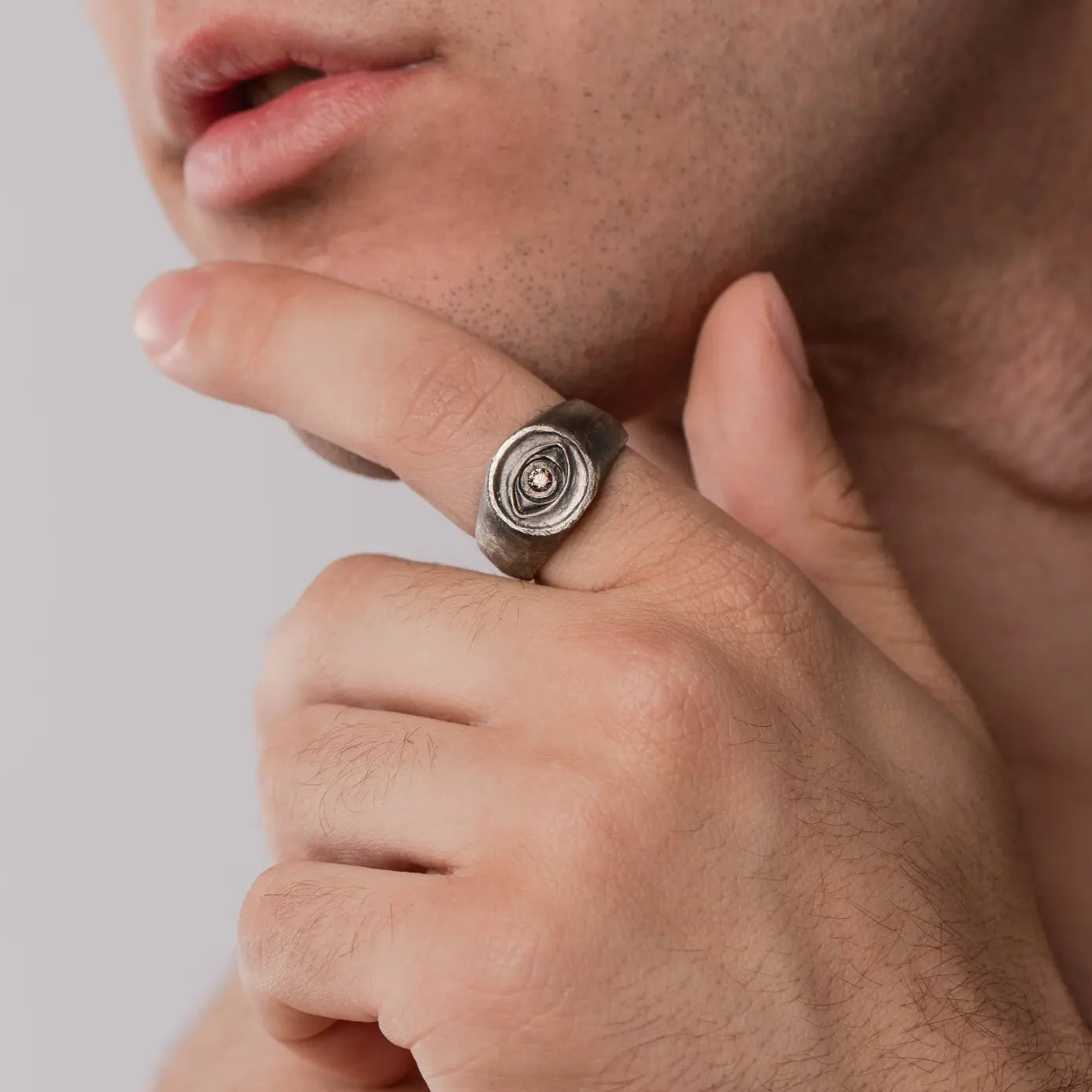 Eye Ring Brown Diamond Oxidized Silver 925