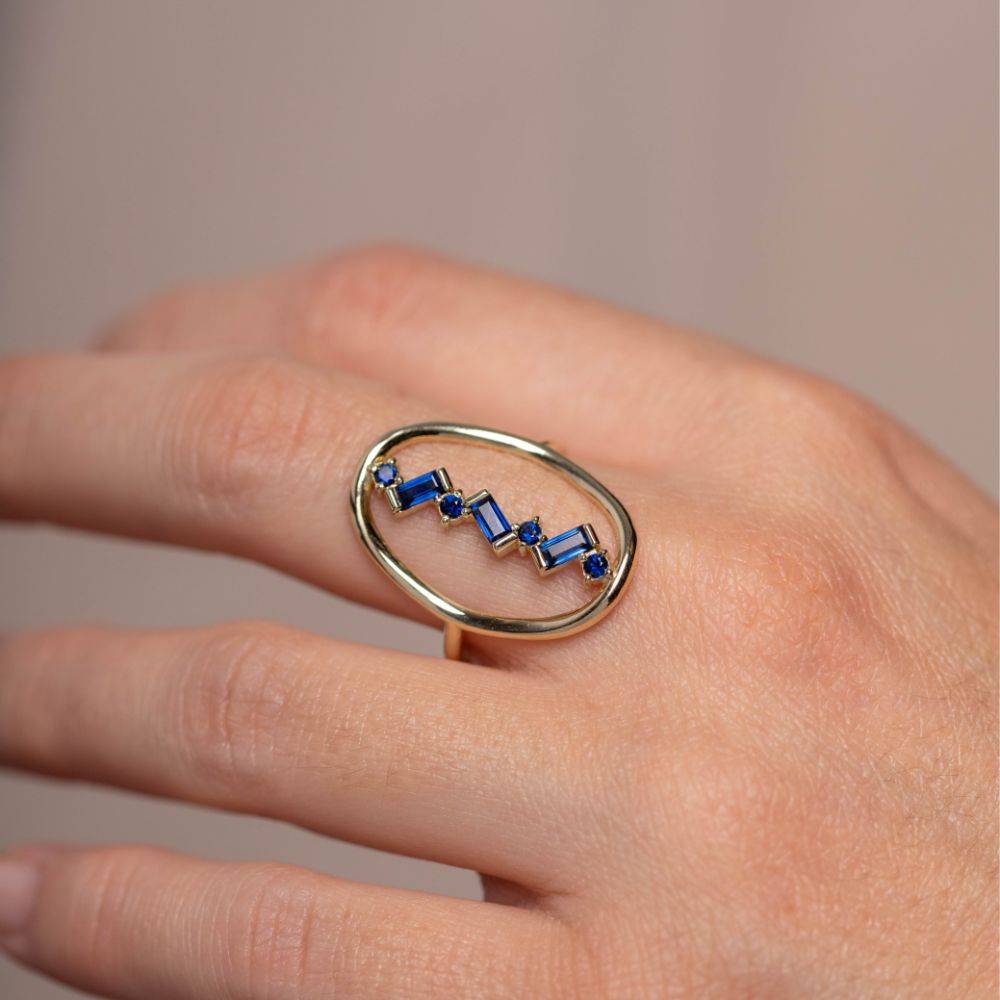 Blue Sapphire Oval Ring 14K Gold