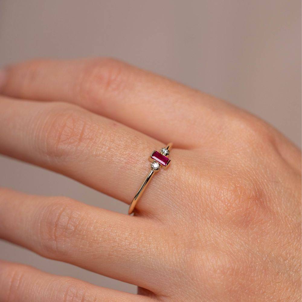 Baguette Ruby Diamond Ring 14K Gold