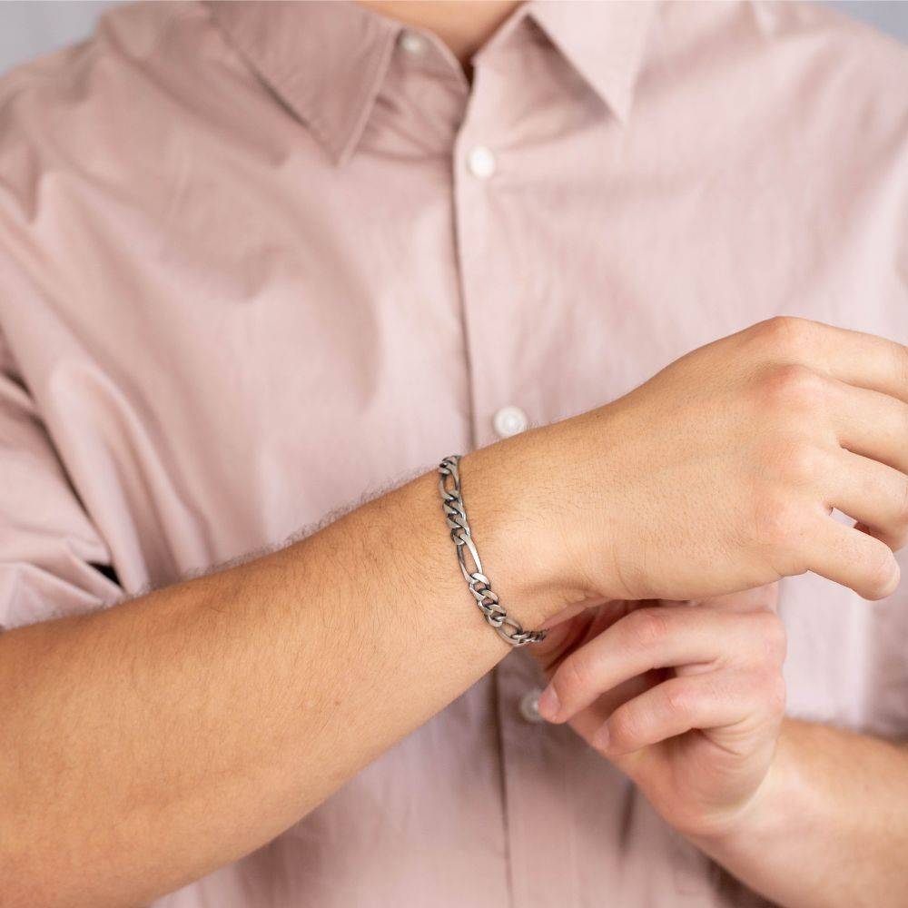 Figaro Chain Bracelet Oxidized Silver