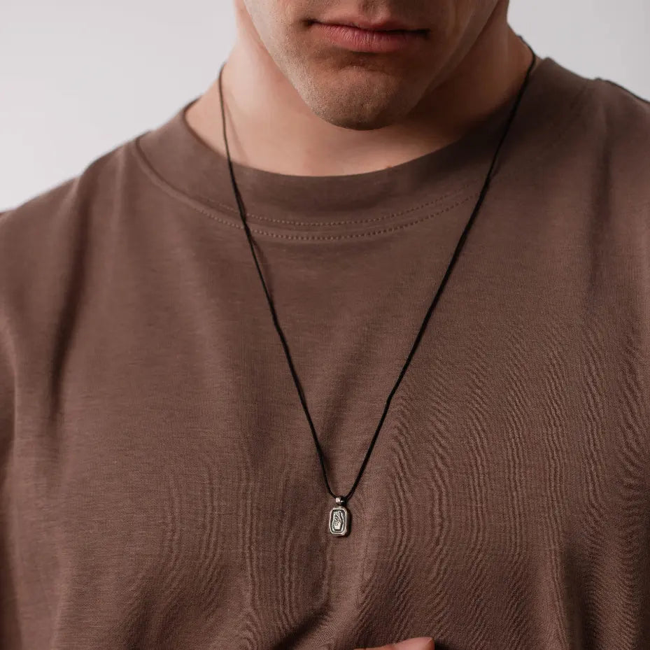 Crossed Fingers Necklace Oxidized Silver