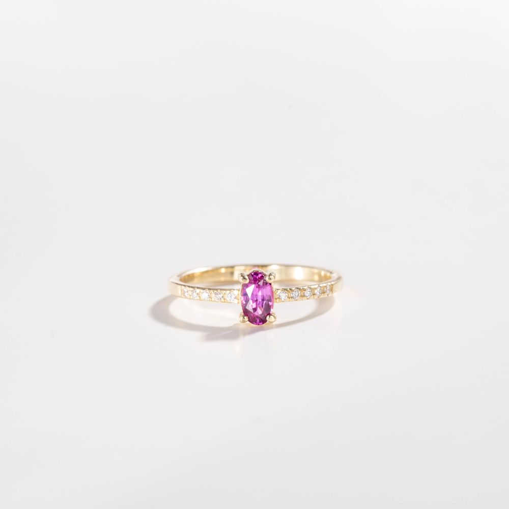 Engagement Ring Vivid Pink Sapphire Diamond 14K