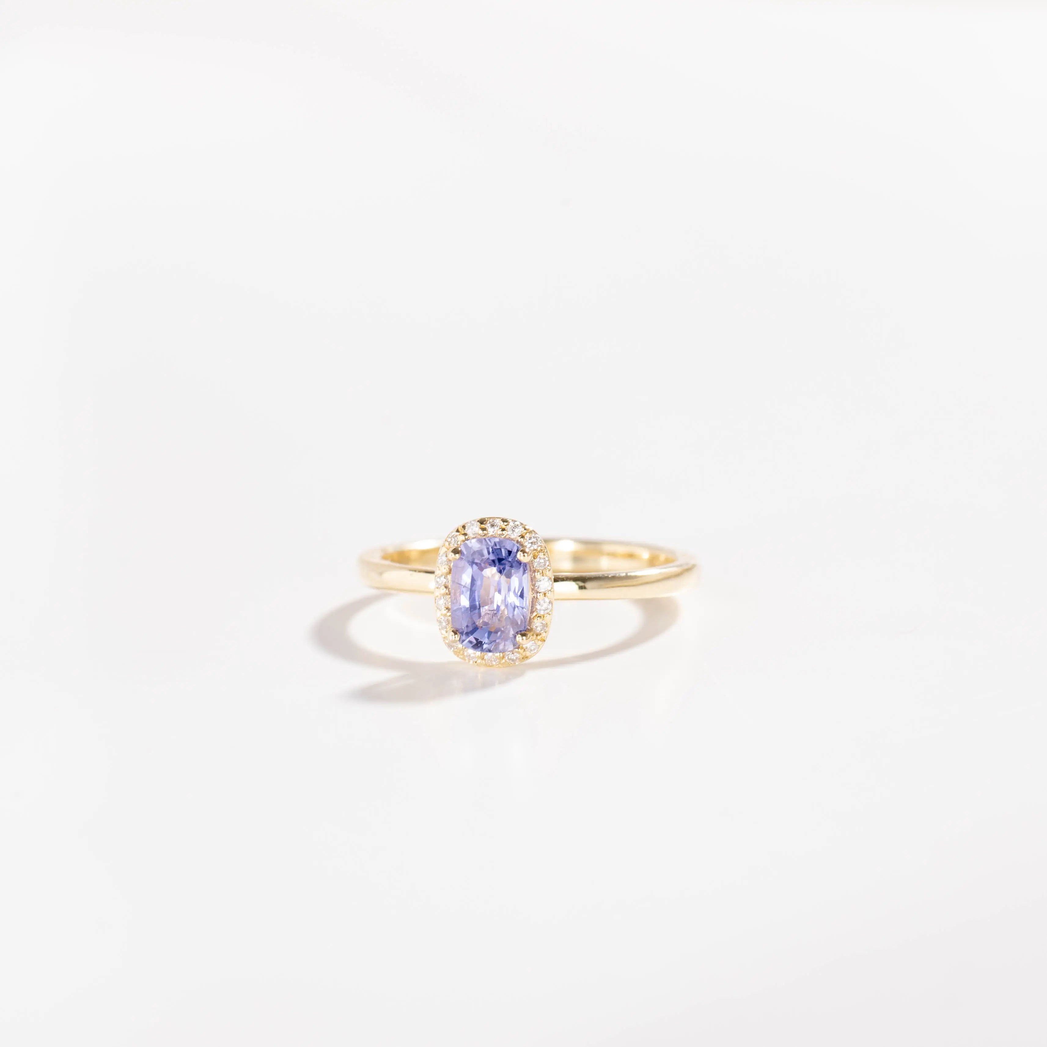 Halo Engagement Ring Purple Sapphire Diamond 14K