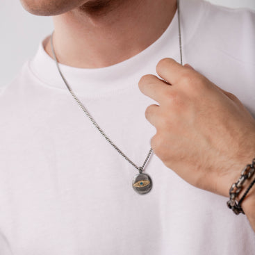 Κολιέ Μάτι London Blue Topaz Ασήμι και Χρυσός Κ14