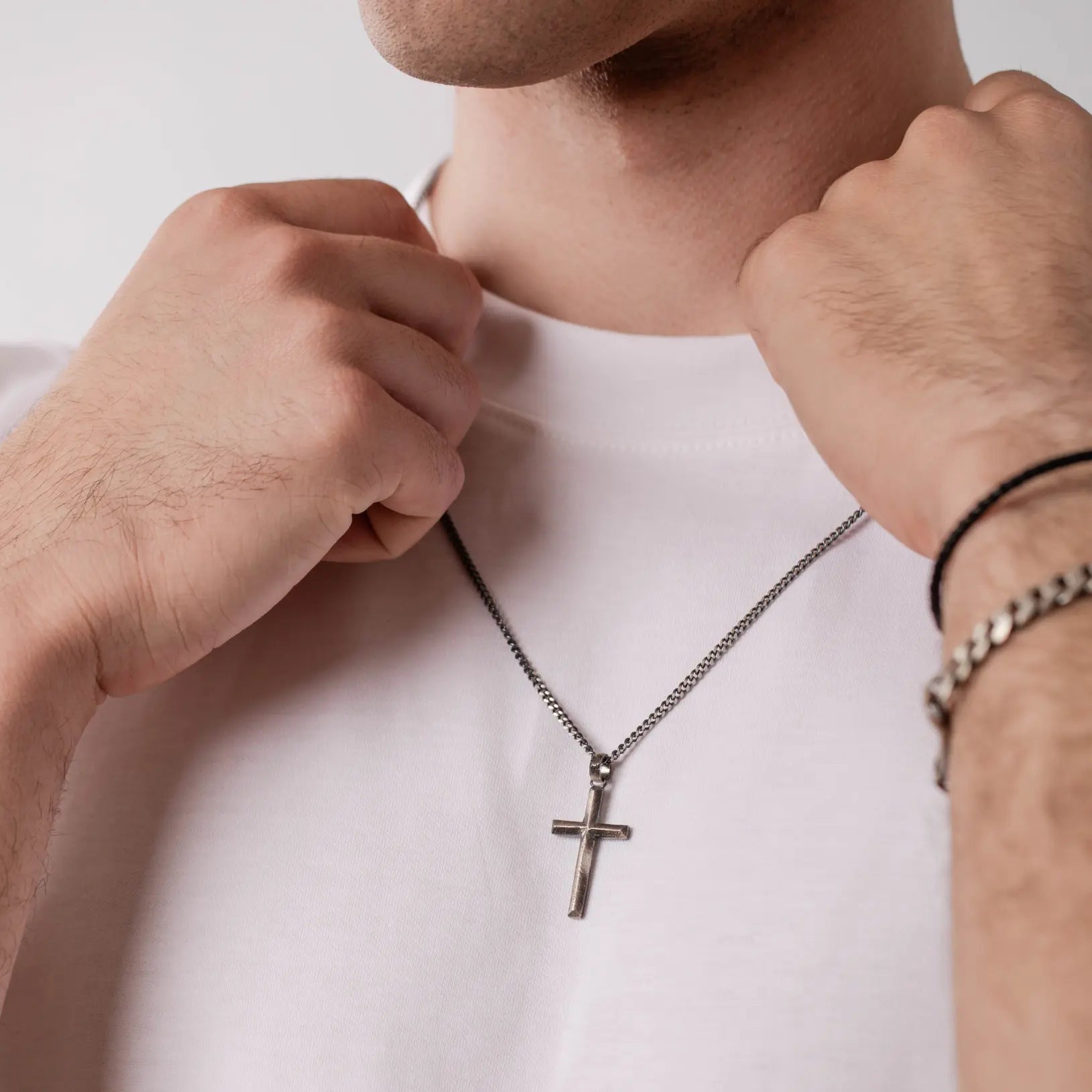 Oxidized Silver Cross Necklace Men