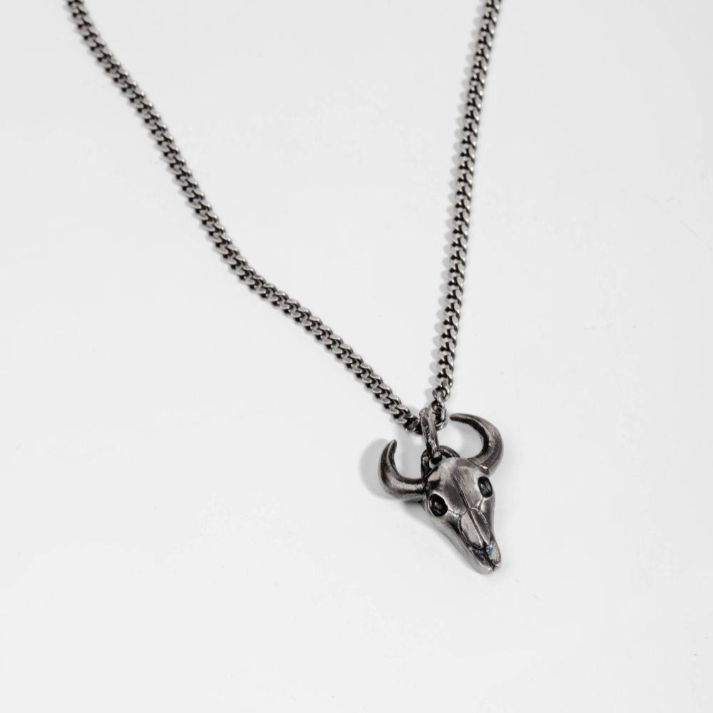 Oxidized Sterling Silver Bull Necklace