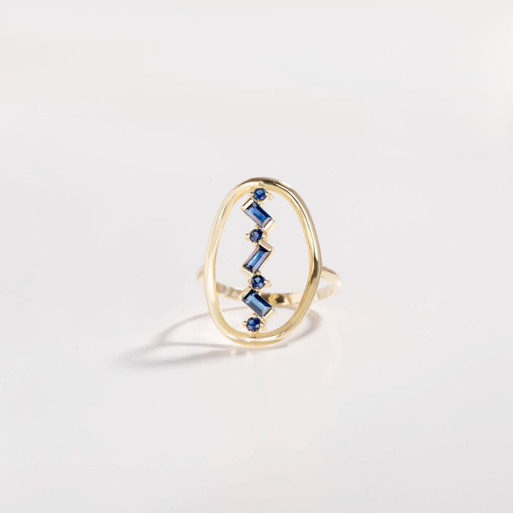 Blue Sapphire Oval Ring 14K Gold