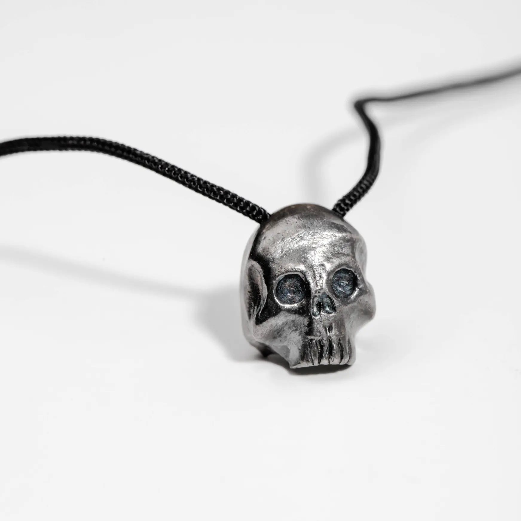 Skull Necklace Oxidized Silver 925 on black cord, high quality sterling silver, perfect birthday gift for him, men's jewelry.