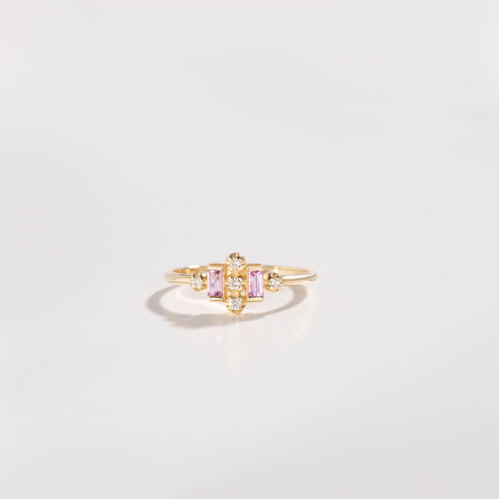 14K Gold Ring Pink Sapphires Diamond