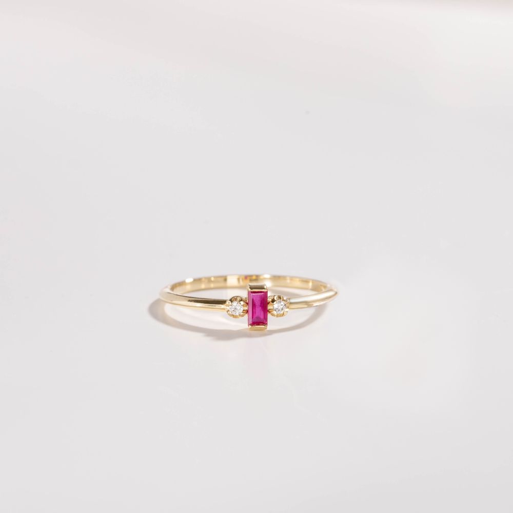 Δαχτυλίδι Χρυσό Baguette Ρουμπίνι Διαμάντι
