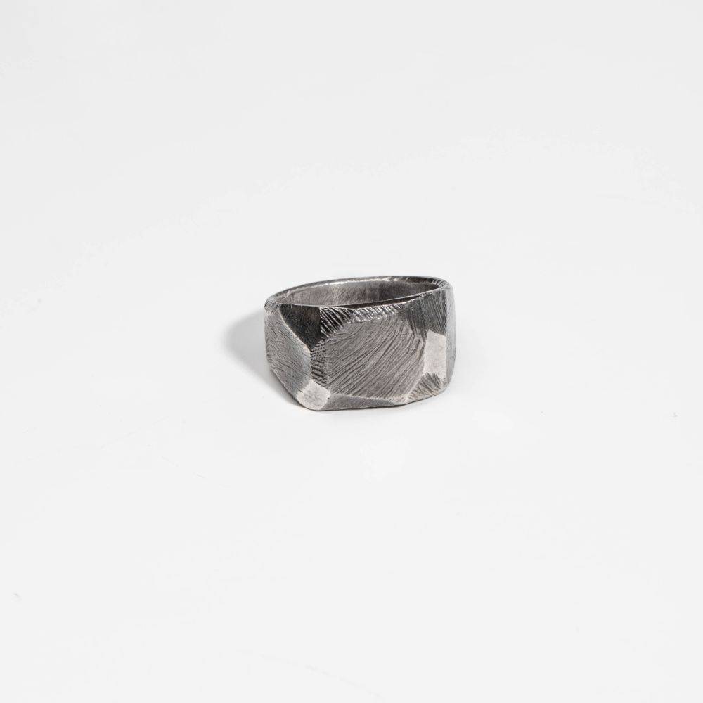 Wide Ring Oxidized Silver Faceted