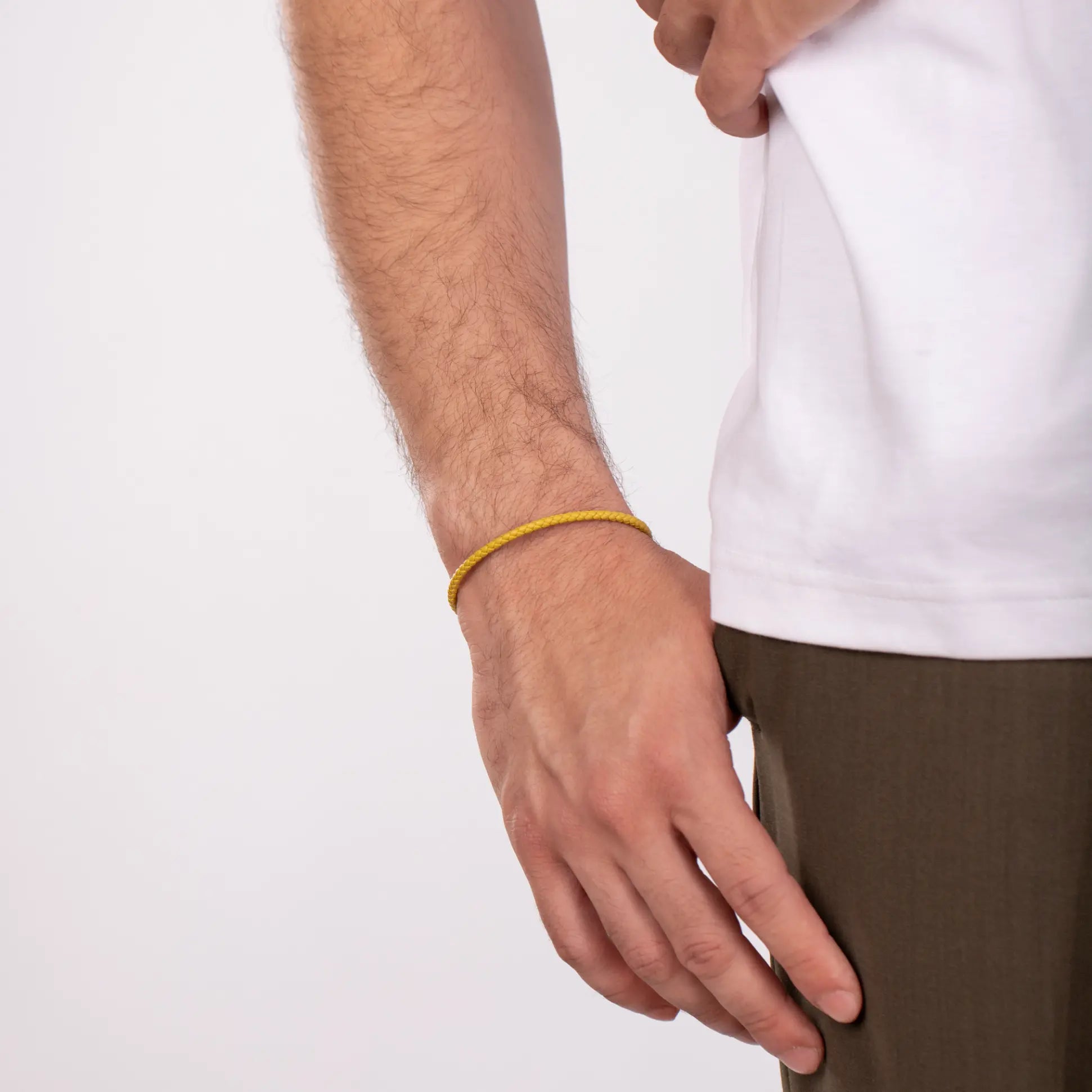 Yellow Leather Cord Bracelet Oxidized Silver