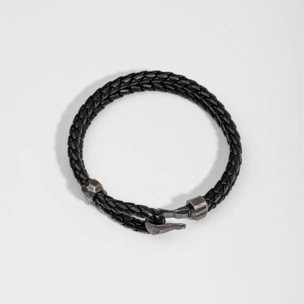 Braided Black Leather Bracelet for Men