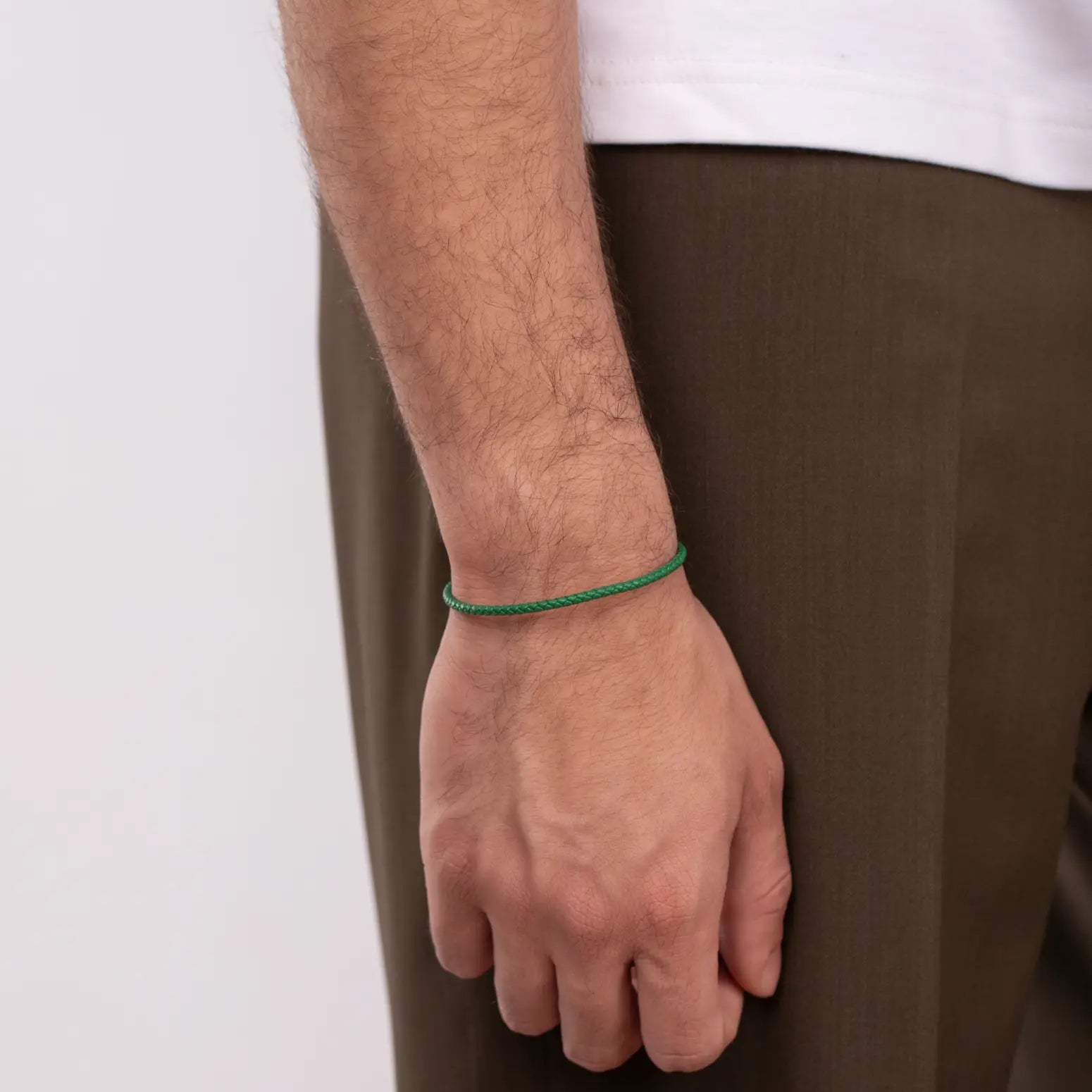 Green Leather Cord Bracelet Oxidized Silver