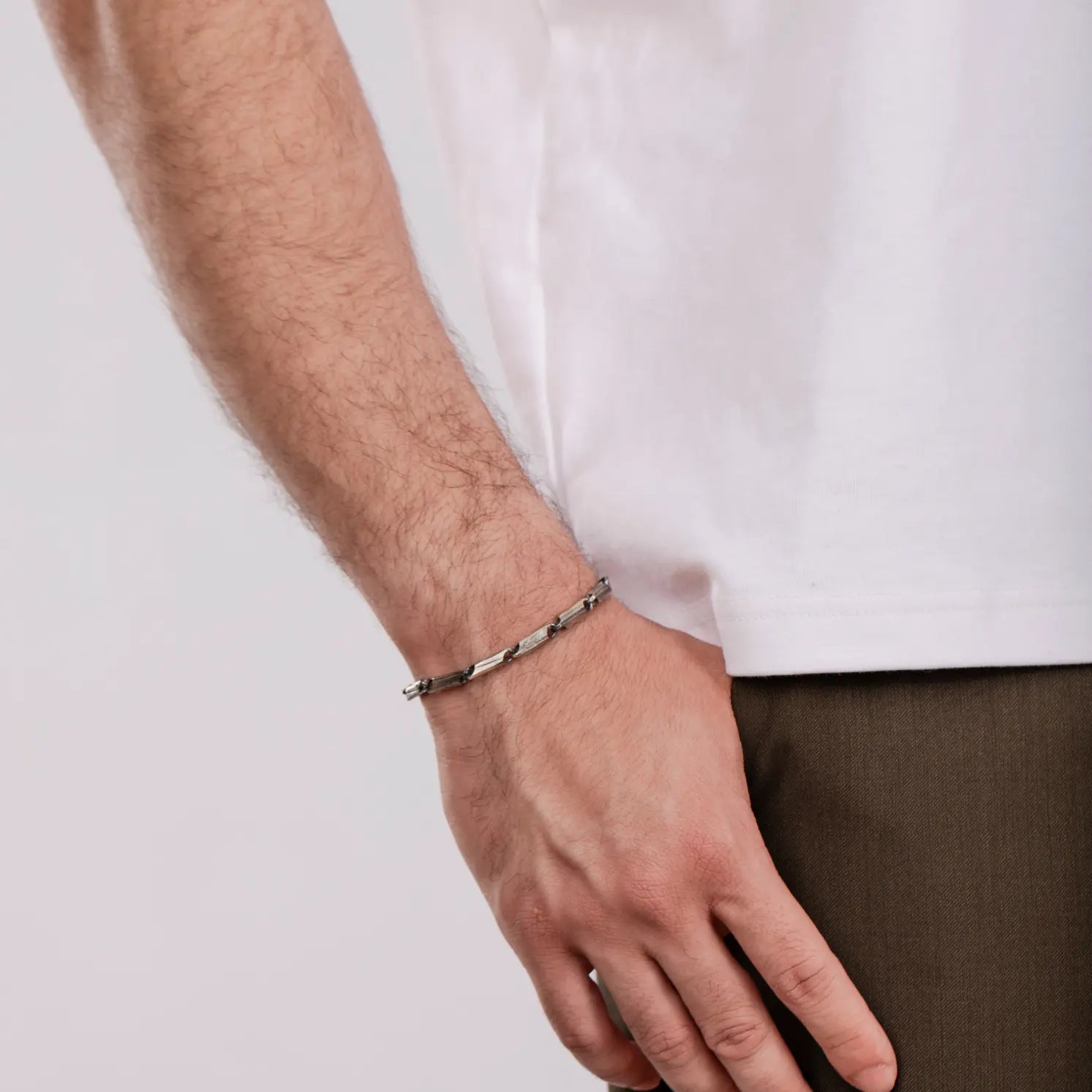 Hand-carved Chain Bracelet Oxidized Silver