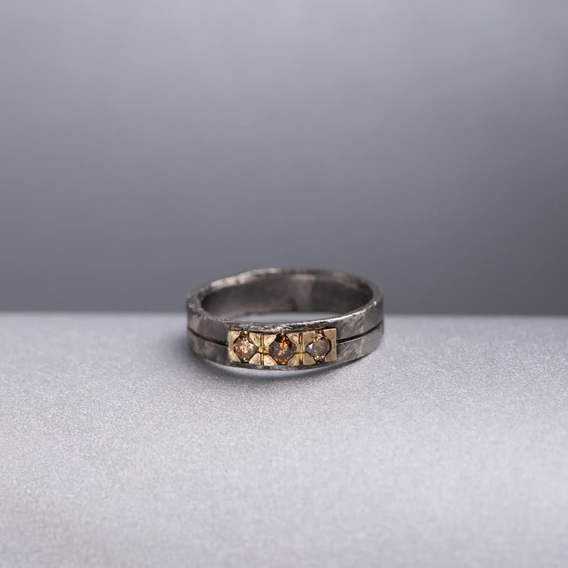 Brown Diamonds Band Ring 14K Gold Silver 925