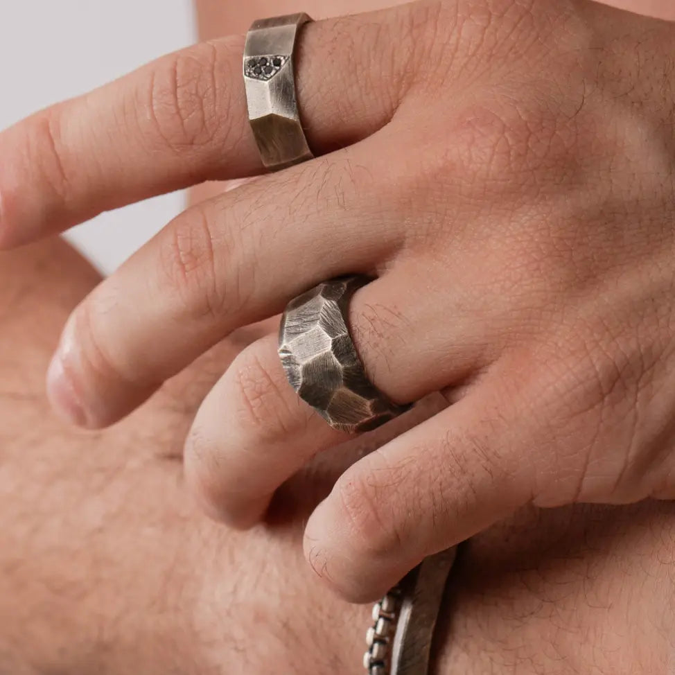 Wide Dome Ring Oxidized Silver for Men