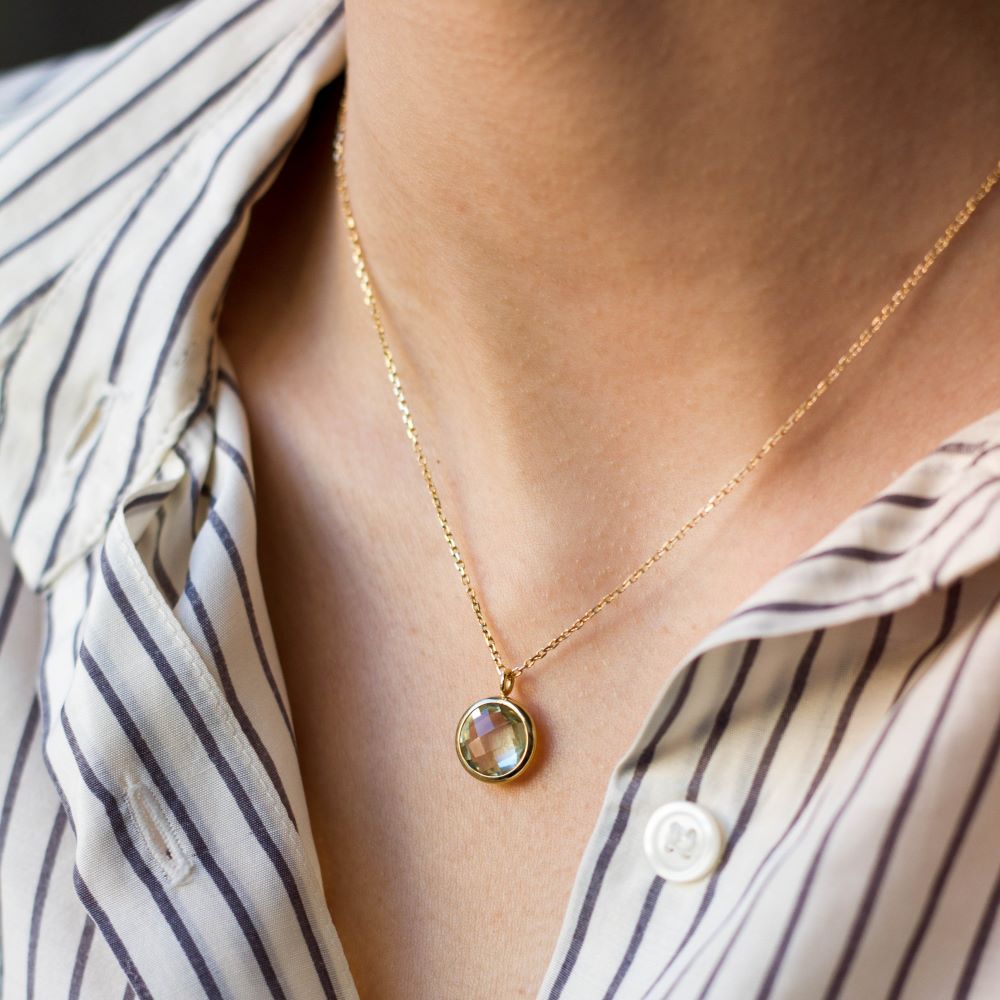 Green Amethyst Necklace in 14K Solid Gold