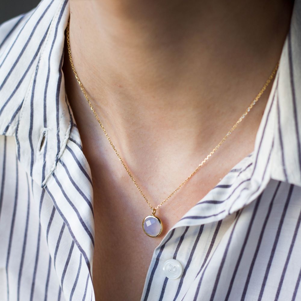 Chalcedony Necklace in 14K Solid Gold