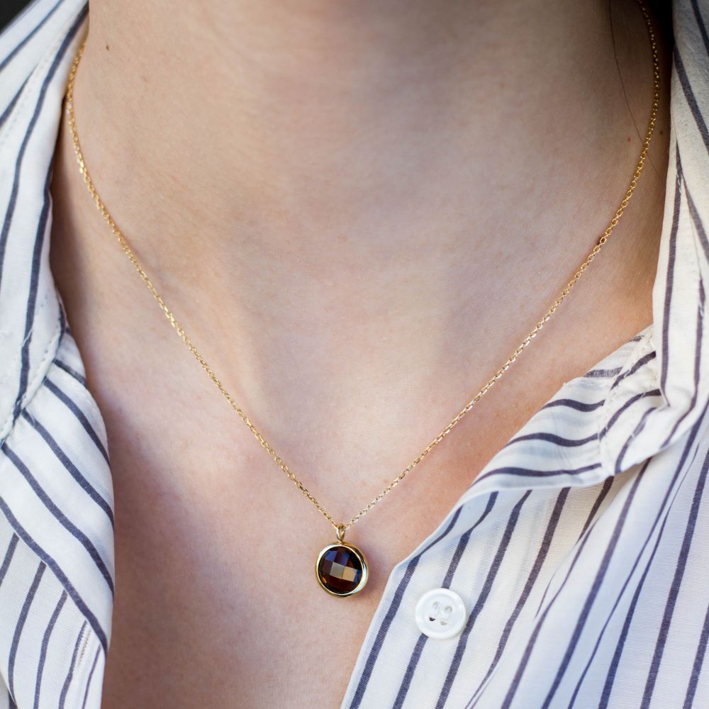 Smoky Quartz Necklace in 14K Gold