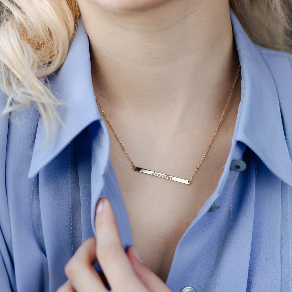 Custom Bar Necklace 14K Solid Gold